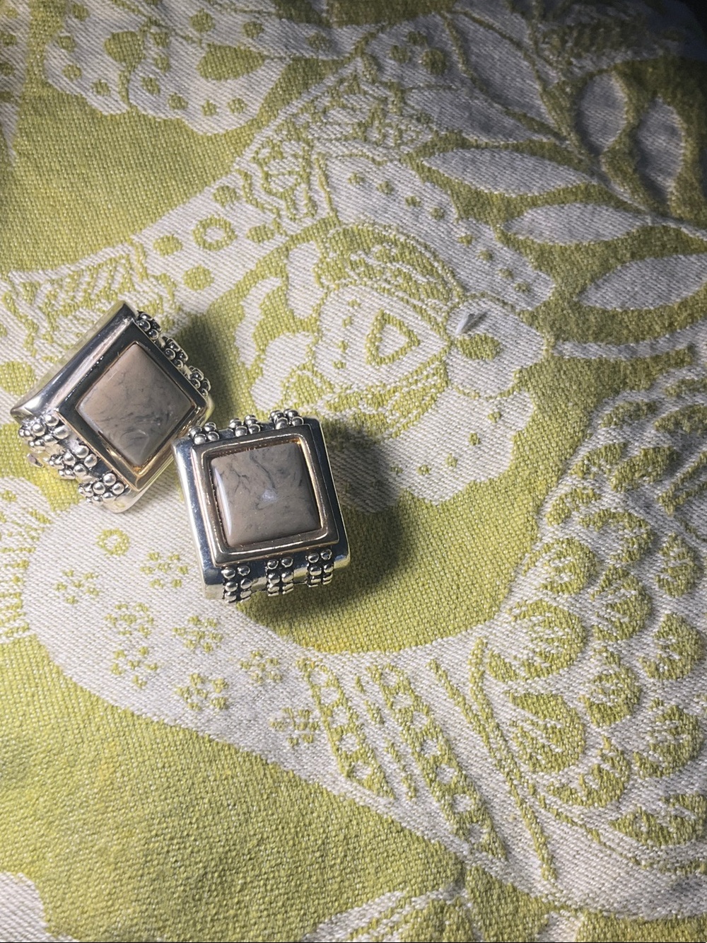 Source Unknown Silver-Tone Clip-On Earrings with Beige Stone